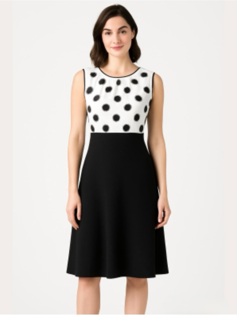 HOBBS LONDON | Black & White Floral Bodice Sleeveless Fit-and-Flare Dress Sz. 12